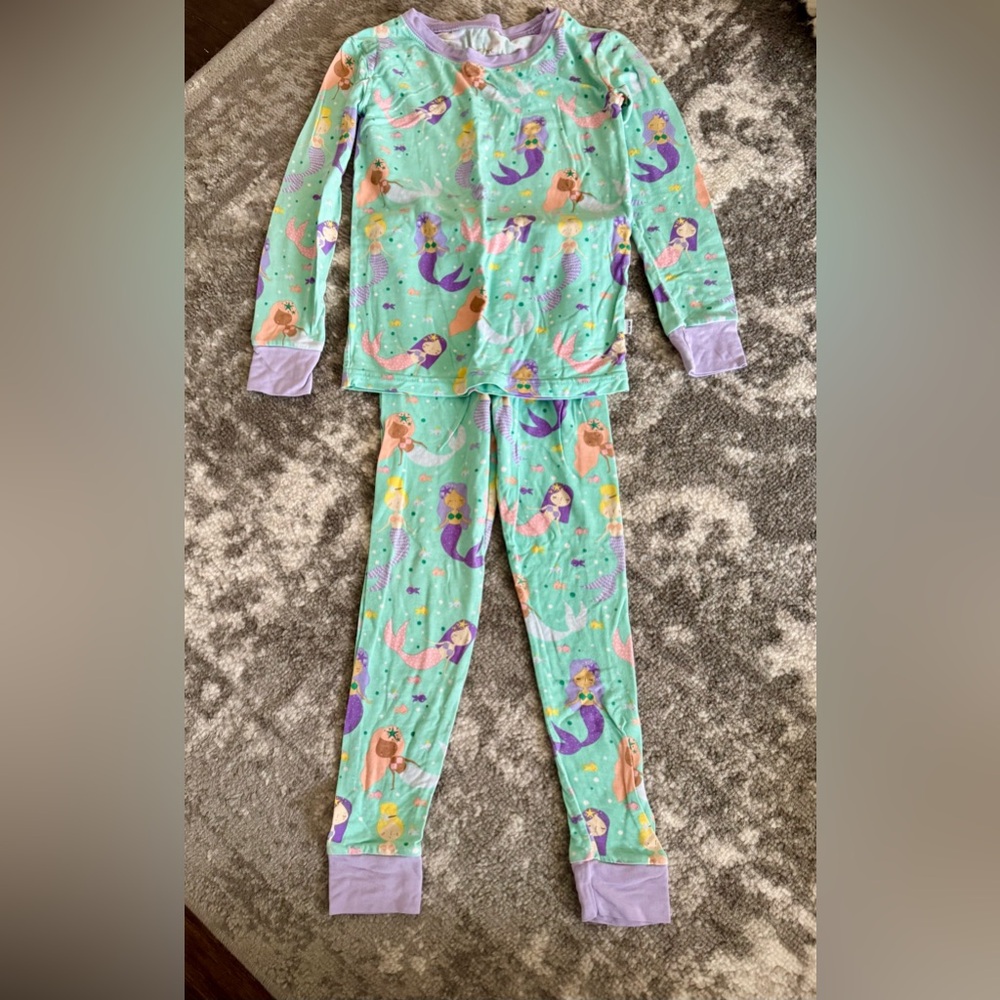 Little Sleepies Mint Green Mermaid Pajama Set with Purple Trim